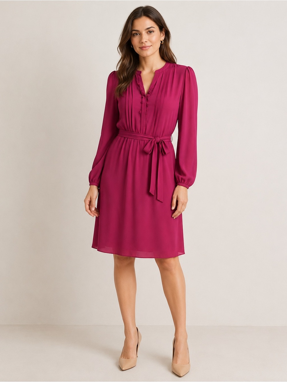 Red by Saks fifth avenue Magenta Long-Sleeve Tie-Waist mini  Dress size XS